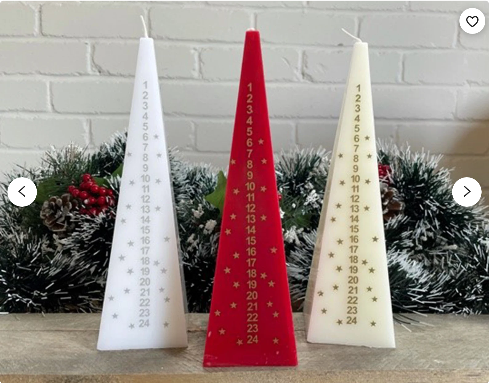 
Advent Christmas Countdown Candle, 21cm Pyramid Shape in Red, Ivory, Or White

$12.81 