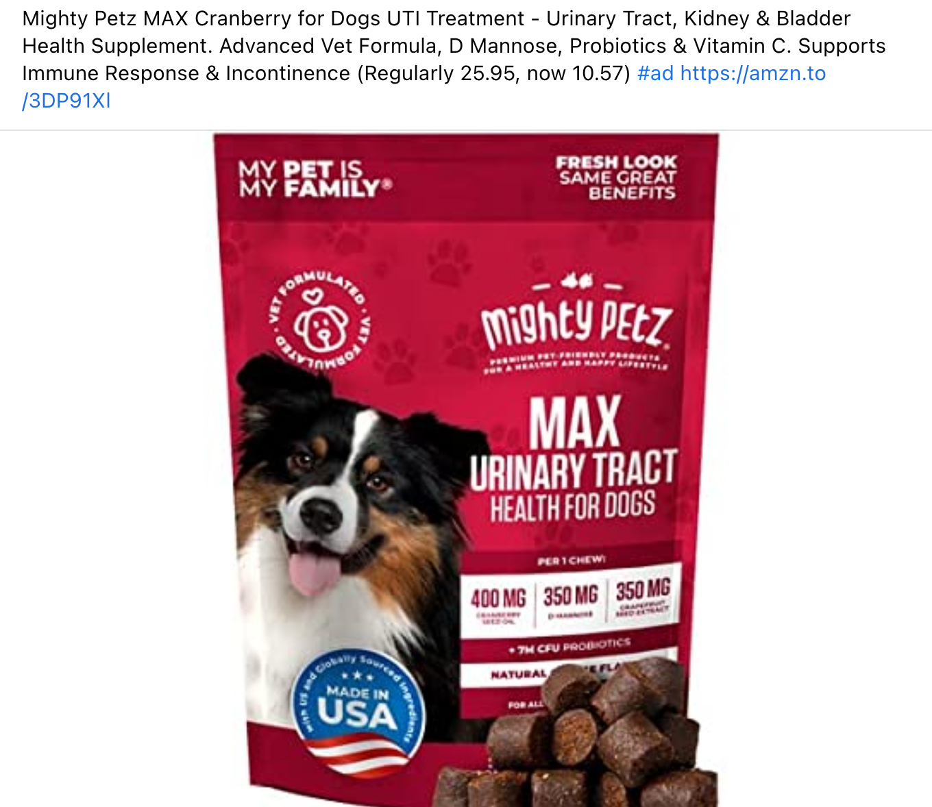 Mighty Petz MAX Cranberry for Dogs UTI Treatment - Urinary Tract, Kidney & Bladder Health Supplement. Advanced Vet Formula, D Mannose, Probiotics & Vitamin C. Supports Immune Response & Incontinence 