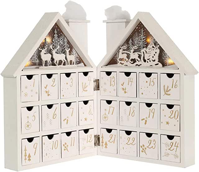 Christmas Wooden Advent Calendar House with 24 Drawers and Led Lights Countdown to Christmas Decoration (White Forest) (49.99)