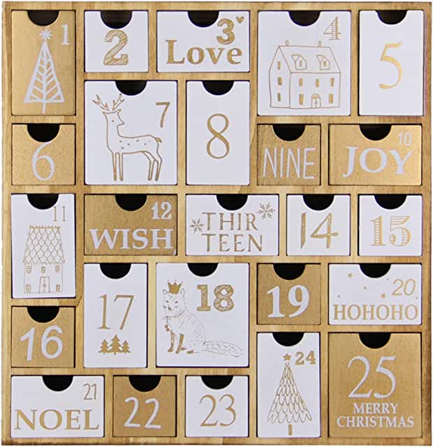 Juegoal Advent Calendar with 25 Drawers Countdown to Christmas, Refillable Wooden Advent Xmas Gift for Kids, 12 Inches Tall (29.99, sale 21.59)