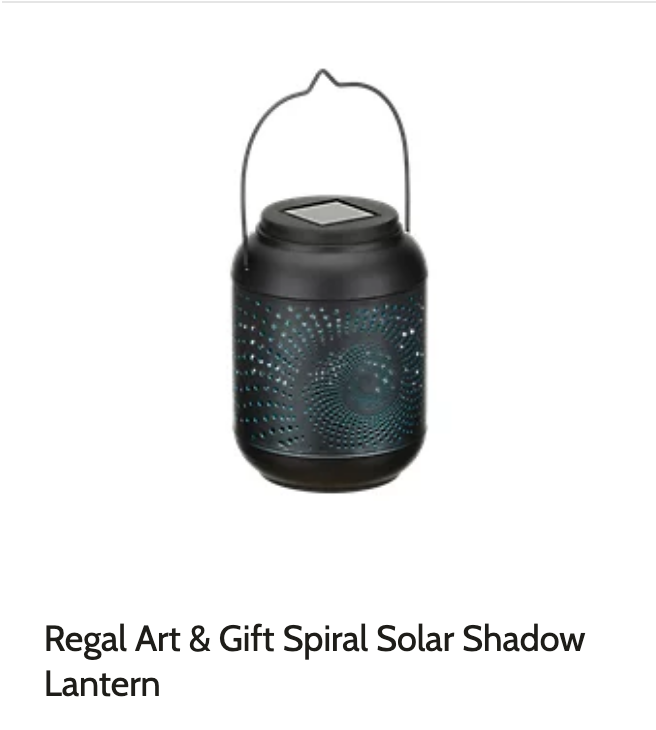 
Regal Art & Gift Spiral Solar Shadow Lantern
(Regularly 23.99, on sale 17.97) 