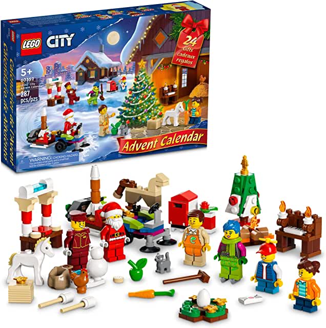 LEGO City 2022 Advent Calendar 60352 Building Toy Set for Kids, Boys and Girls Ages 5+; Includes a City Playmat and 5 City TV Characters (287 Pieces) (34.99)
