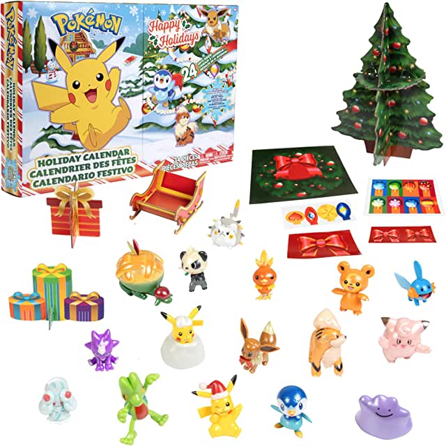 Pokemon 2022 Holiday Advent Calendar for Kids, 24 Piece Gift Playset - Set Includes Pikachu, Eevee, Jigglypuff and More - 16 Toy Character Figures & 8 Christmas Accessories (Regularly 59.99, sale 41.99)