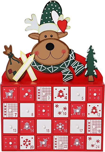 Sunnyglade Christmas Wooden Advent Calendar with Drawers 24 Day Countdown Cute Holiday Decoration (Red) (33.99, on sale 26.99) 