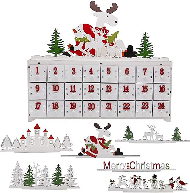 SAND MINE Countdown to Christmas Wooden DIY Advent Calendar with Three Changeable Top Decoration (29.96)