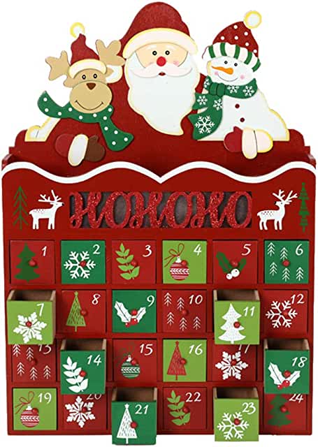 PIONEER-EFFORT Christmas Wooden Advent Calendar with Drawers Countdown to Christmas Decoration with LED Lights (Regularly 44.59, on sale 35.67)