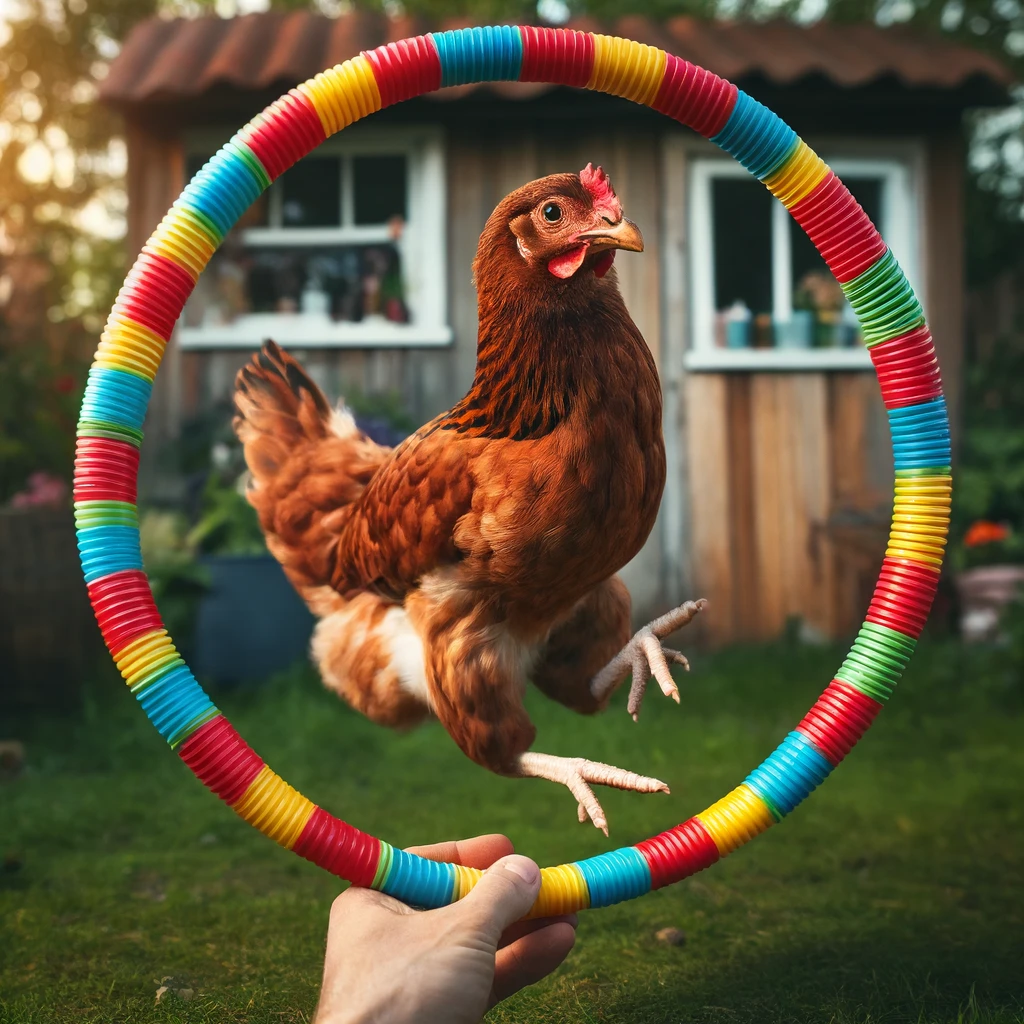 chicken jumping through a hoop