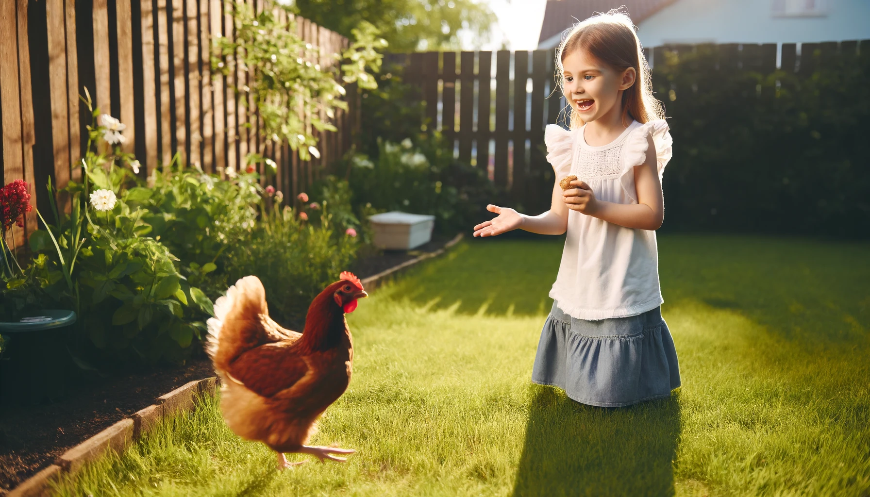 girl and chicken