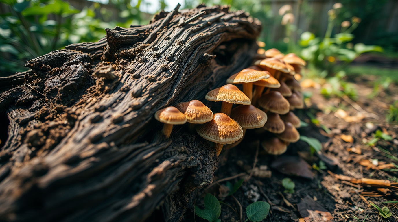 mushrooms growing on a log